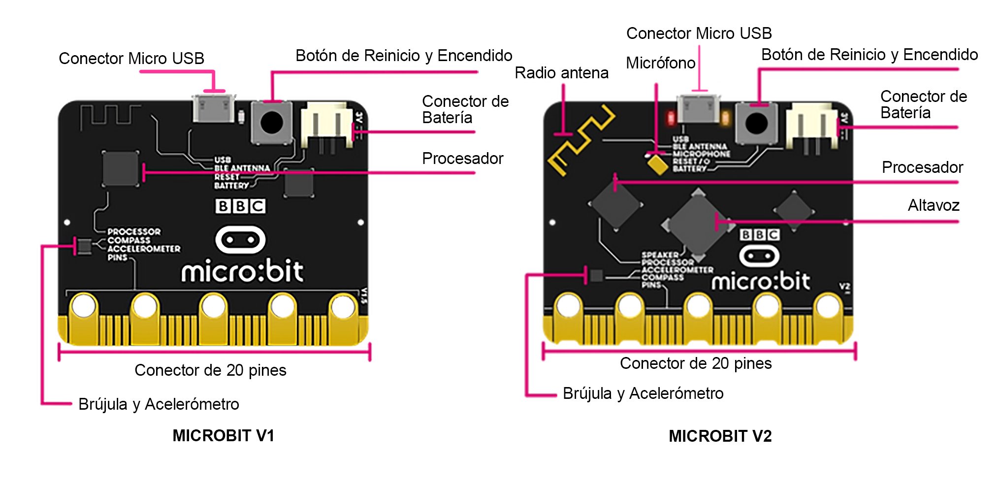 Cara trasera Componentes de la cara trasera de la micro:bit